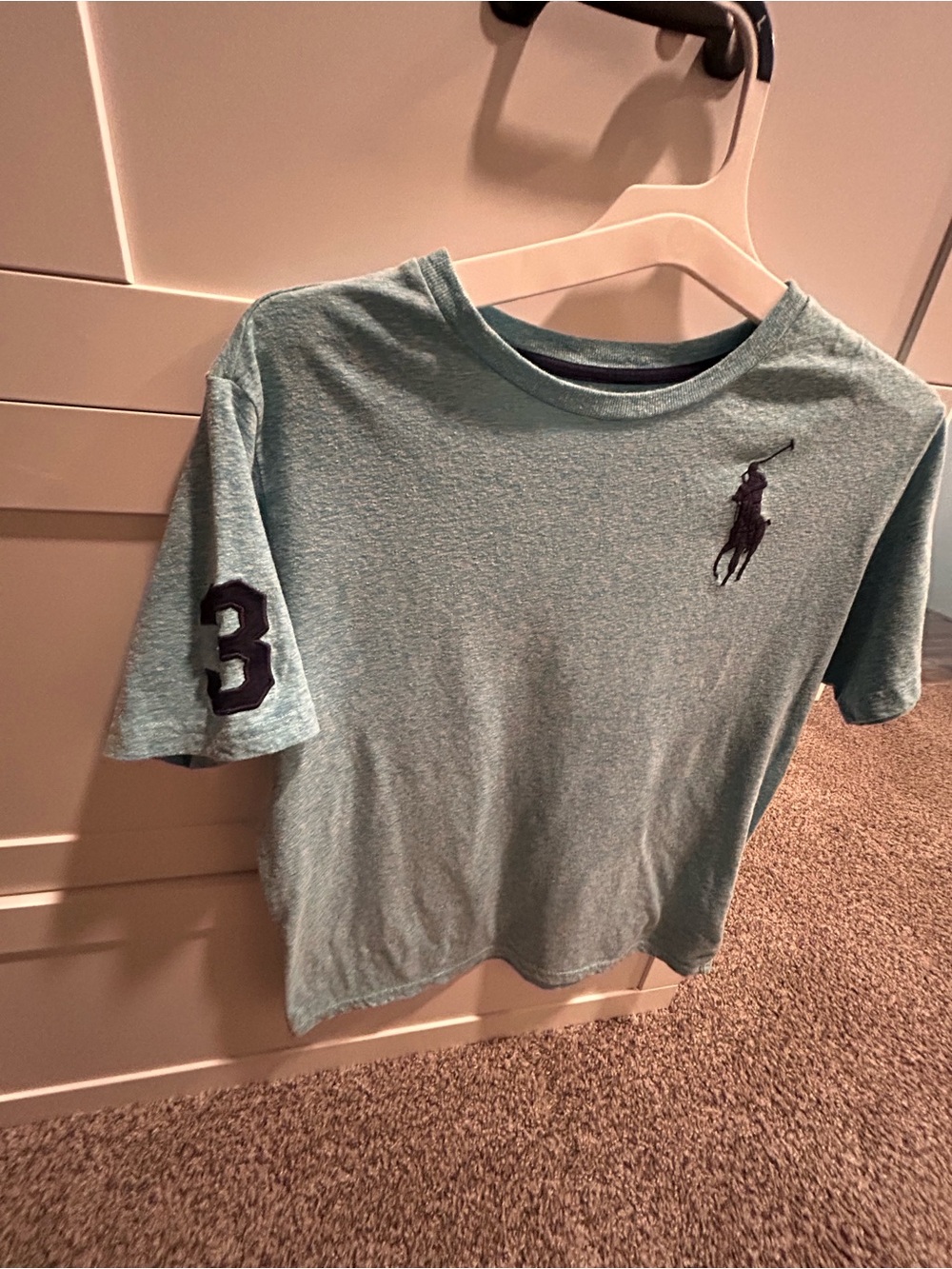 Polo by Ralph Lauren Kids Long Sleeve Tee in Heather Teal with Navy Logo
